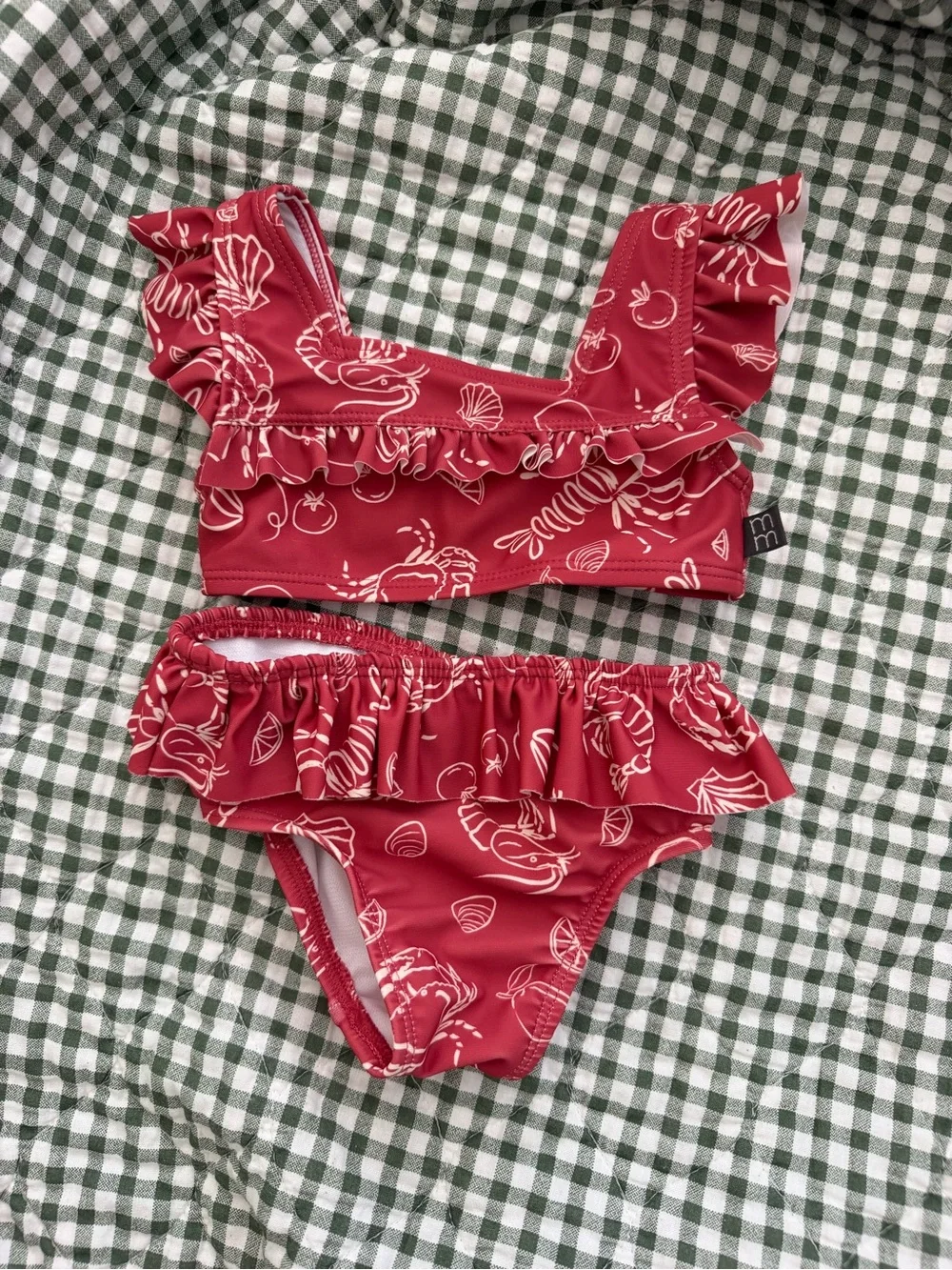 Modern Moments Red Ruffle Two-Piece Swimsuit with Shell Print